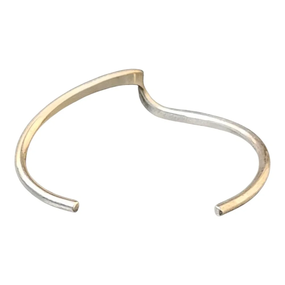 Sterling Silver 925 Wavy Cuff Bracelet Bangle Statement Modern Minimalist‎ - Picture 3 of 6